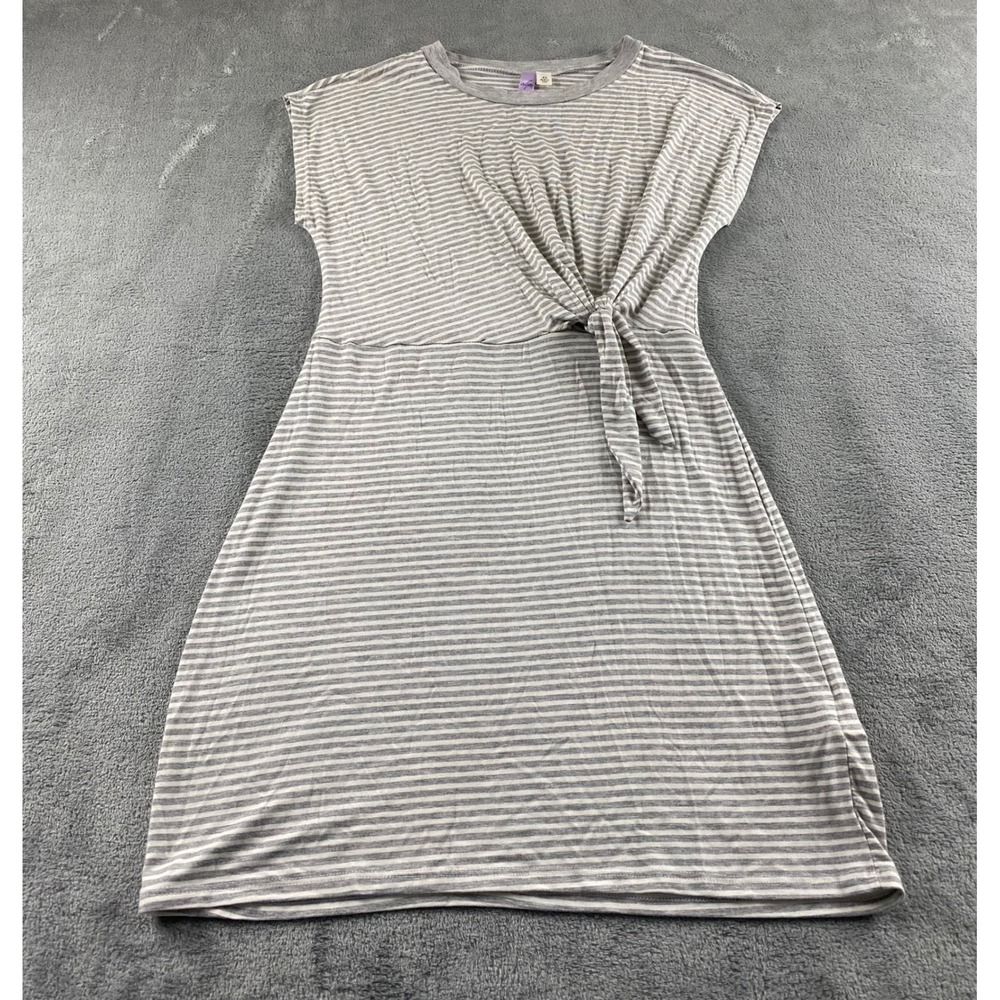 Alyx Womens Striped Side Tie Knot T-Shirt Dress Grey White XS Made in USA